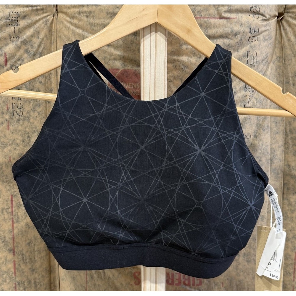Adidas‎ Halter Bra Size SCD Black Geometric Lines Sewn-In Padding New